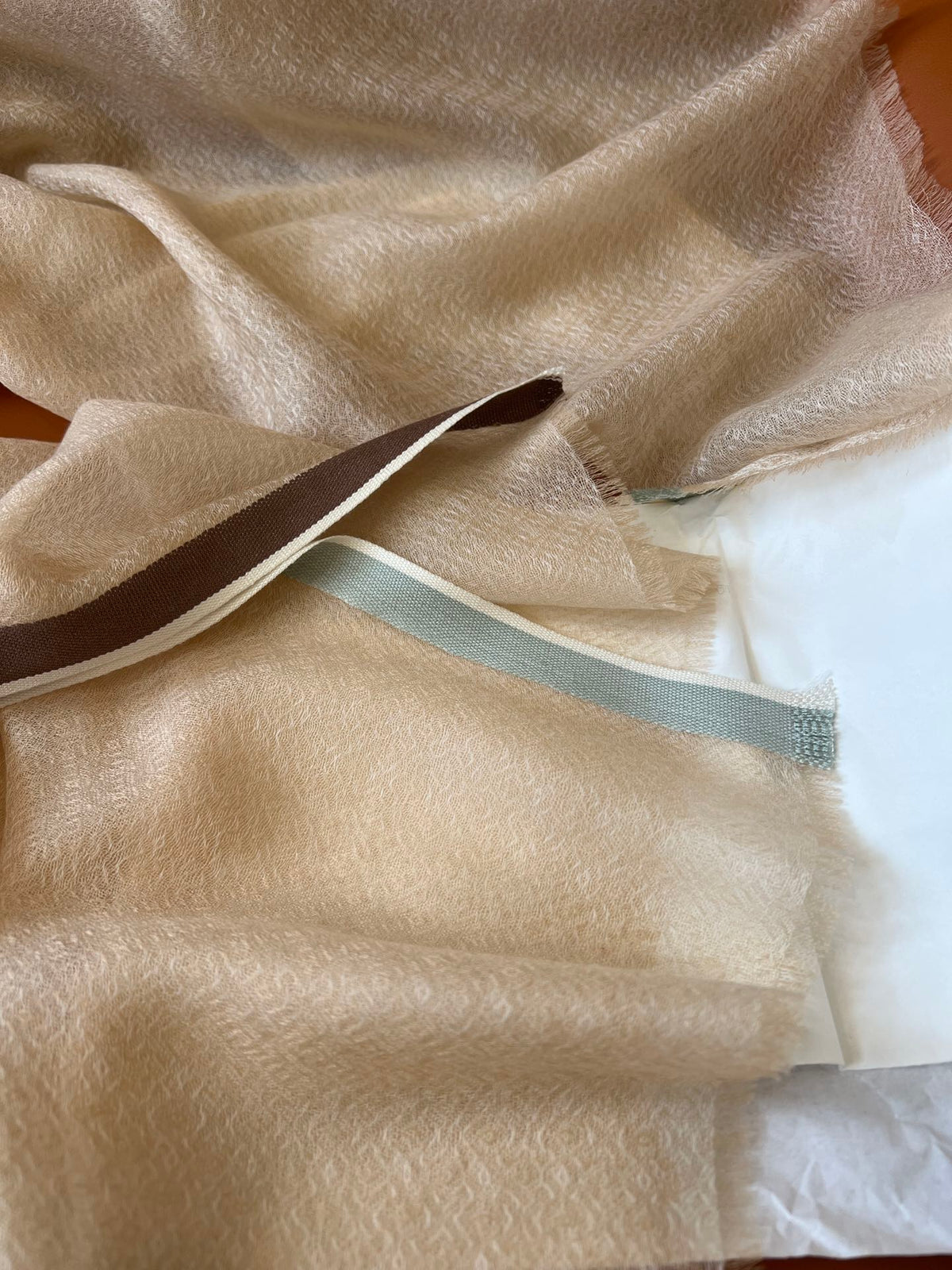 LP Quadrata Rainbow Scarf 210 CM In Camel Beige Thin Silk Woven With Wool 428594