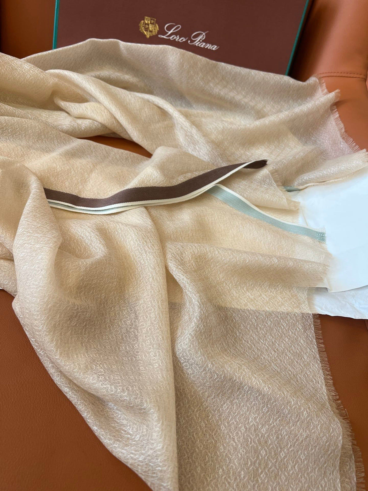 LP Quadrata Rainbow Scarf 210 CM In Camel Beige Thin Silk Woven With Wool 428594