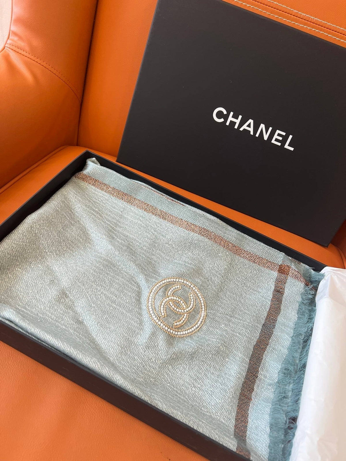 CC Square Scarf 100 CM In Grey Blue Cashmere And Wool Mix Sequin Fabric 345993