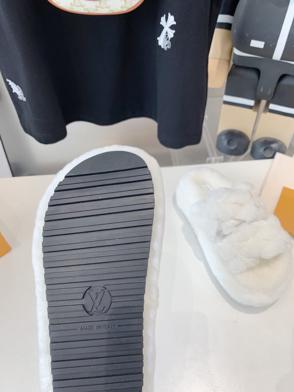 LV Sunset Platform Comfort Mule White Fleece