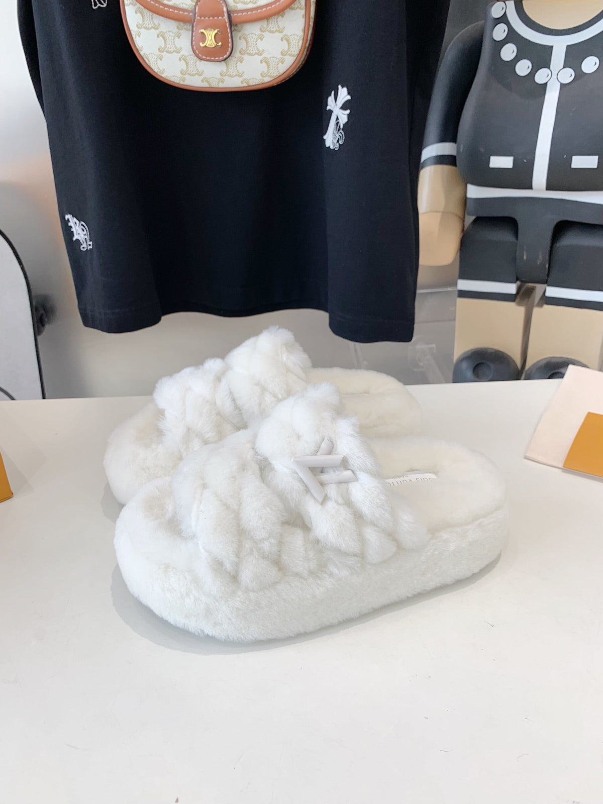 LV Sunset Platform Comfort Mule White Fleece