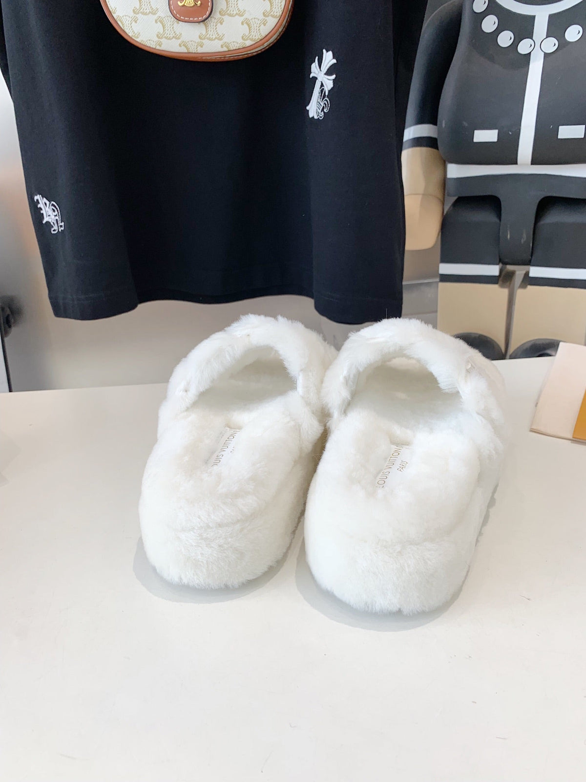 LV Sunset Platform Comfort Mule White Fleece