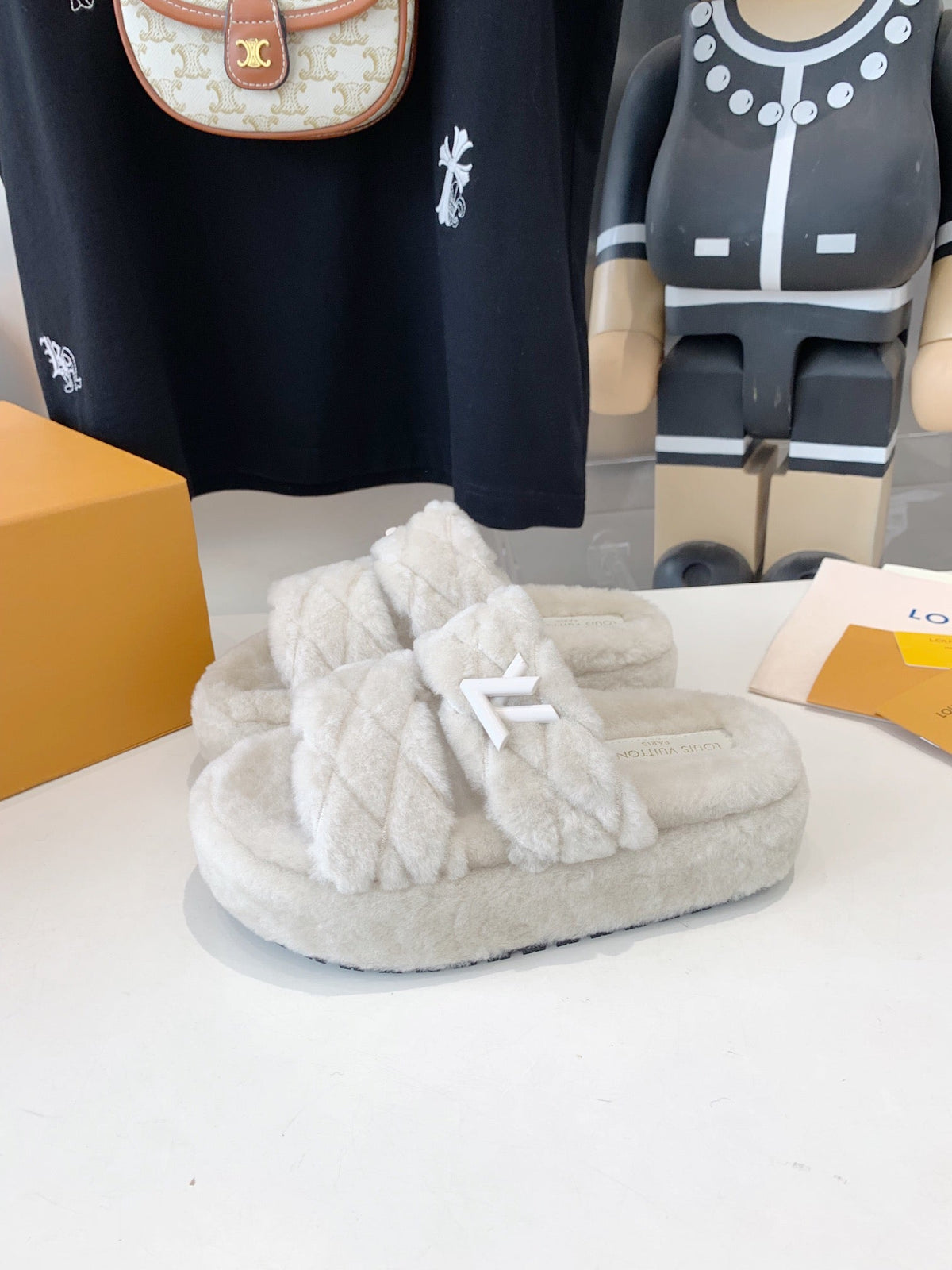 LV Sunset Platform Comfort Mule White Wool