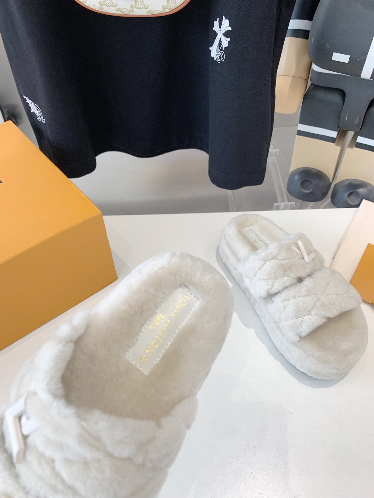 LV Sunset Platform Comfort Mule White Wool