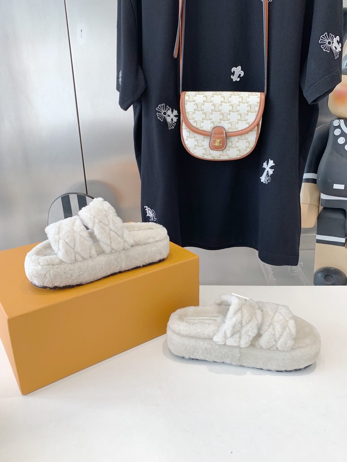 LV Sunset Platform Comfort Mule White Wool