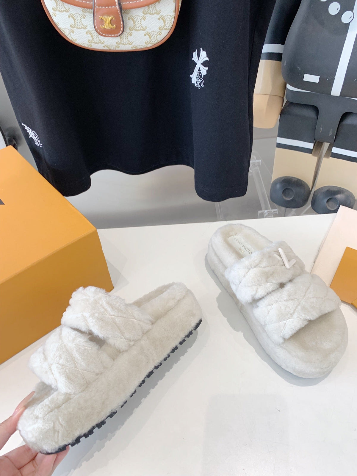 LV Sunset Platform Comfort Mule White Wool