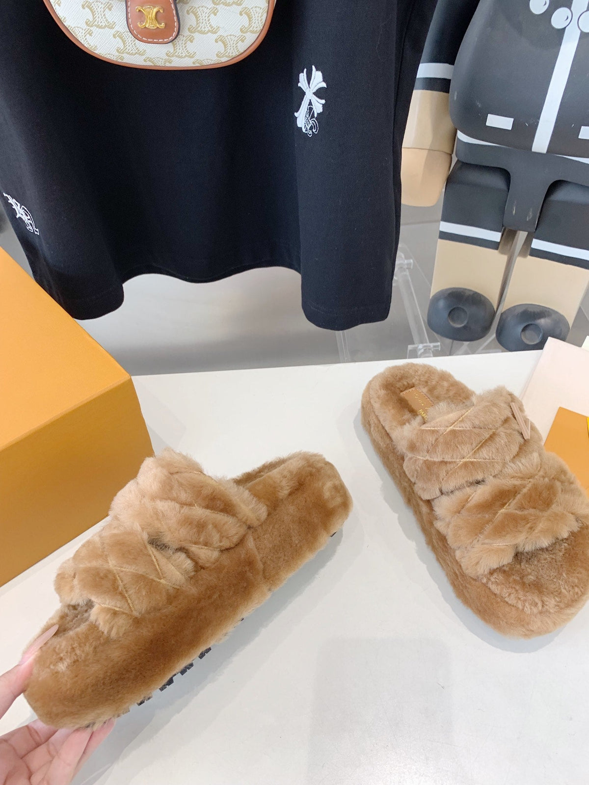LV Sunset Platform Comfort Mule Beige Fleece