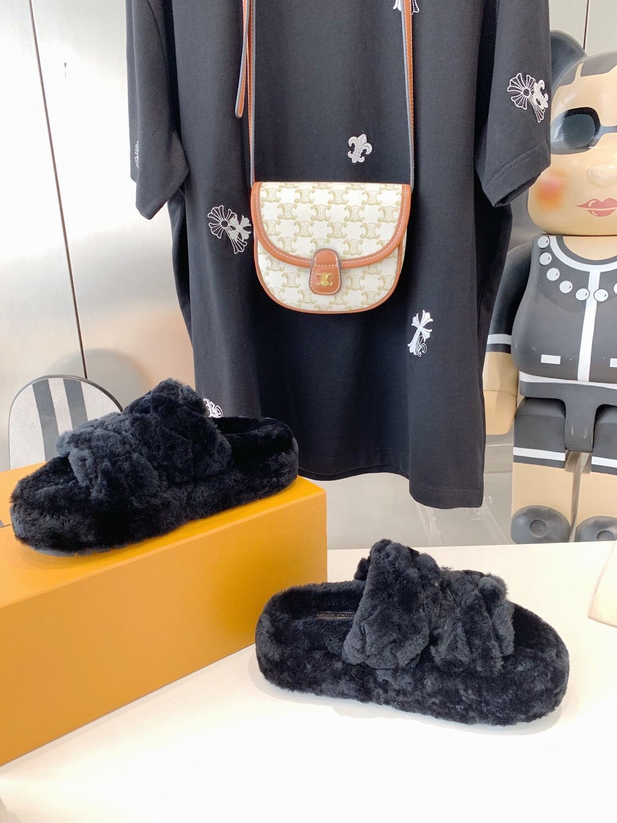 LV Sunset Platform Comfort Mule Black Fleece