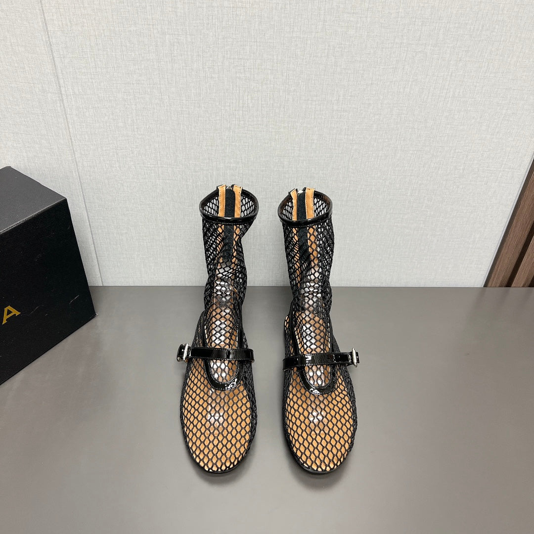 ALAIA SHORT BOOTS IN BLACK MESH FISHNET