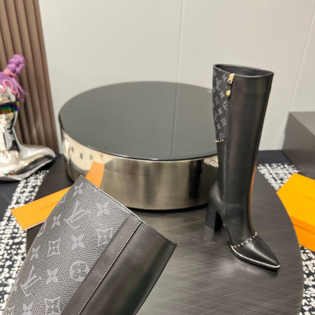 LV High Boots 90mm Black Grey Monogram Cowhide