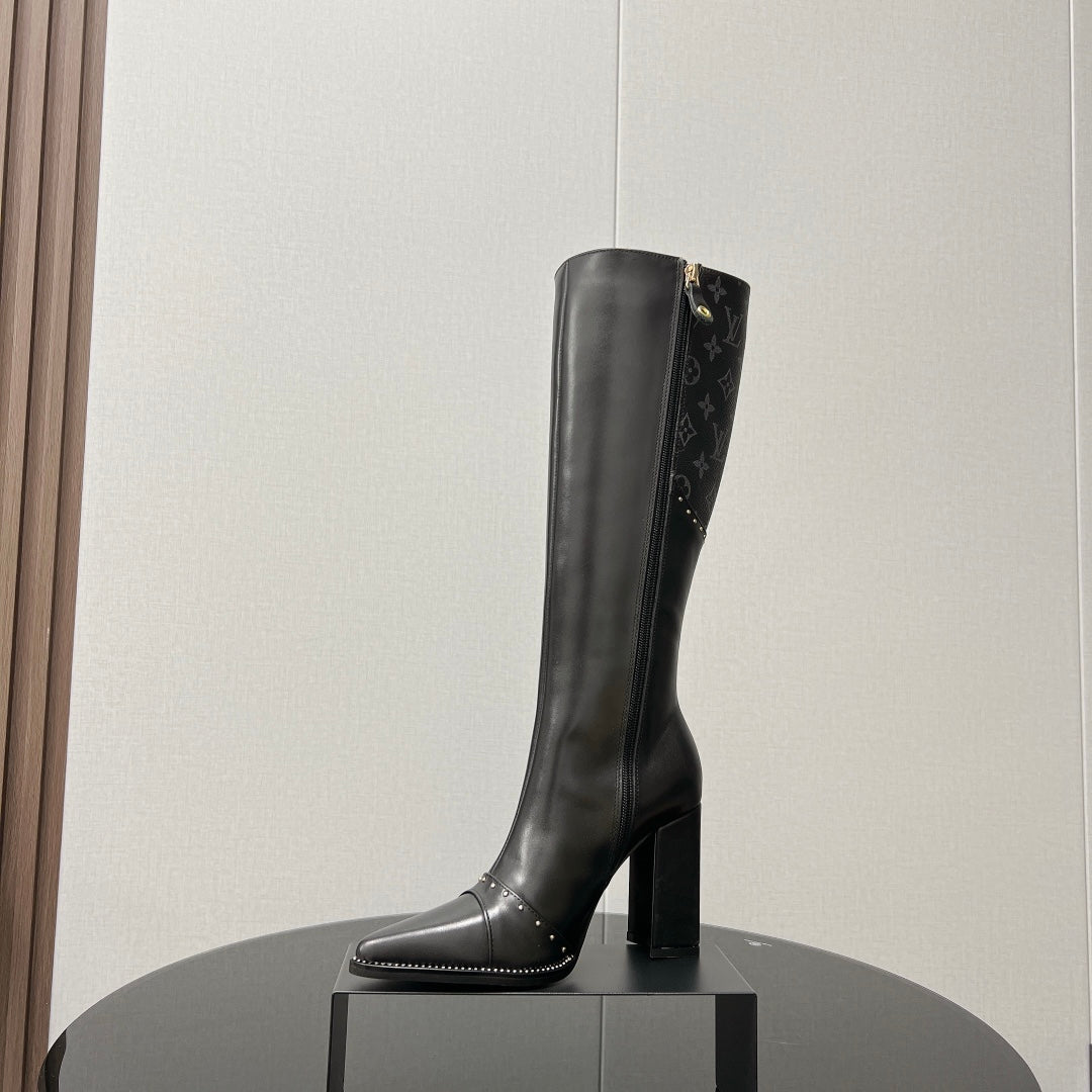 LV High Boots 90mm Black Grey Monogram Cowhide