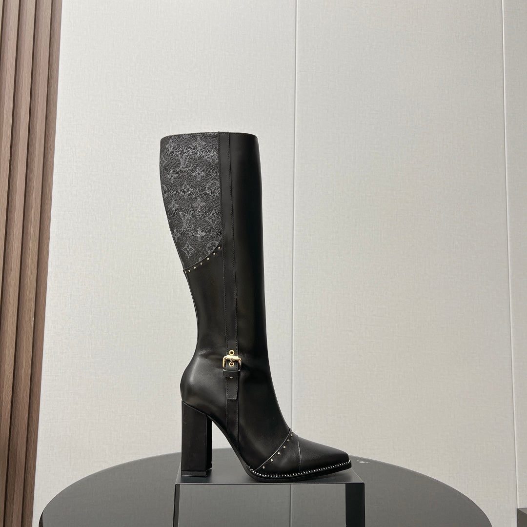LV High Boots 90mm Black Grey Monogram Cowhide