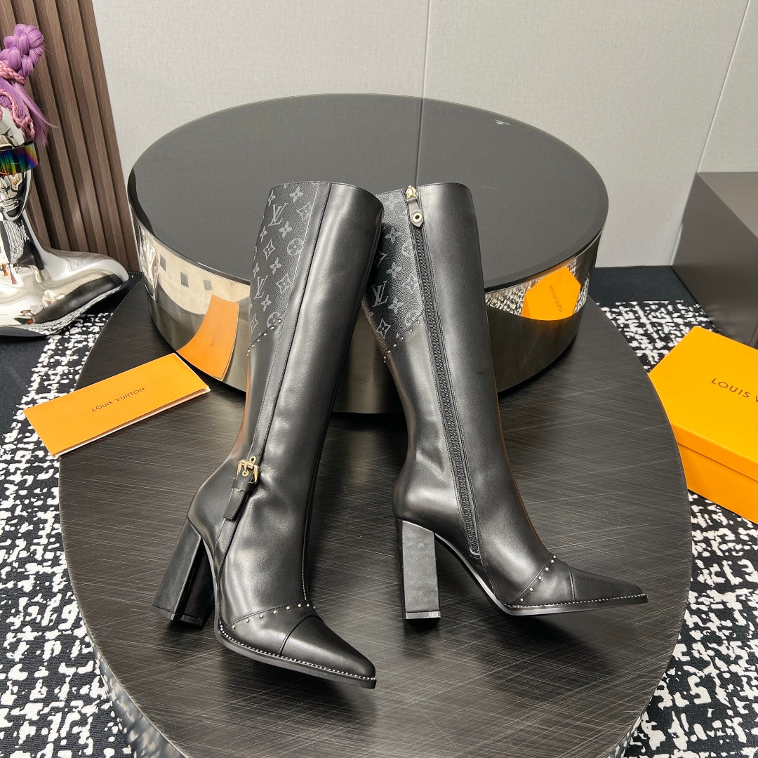LV High Boots 90mm Black Grey Monogram Cowhide