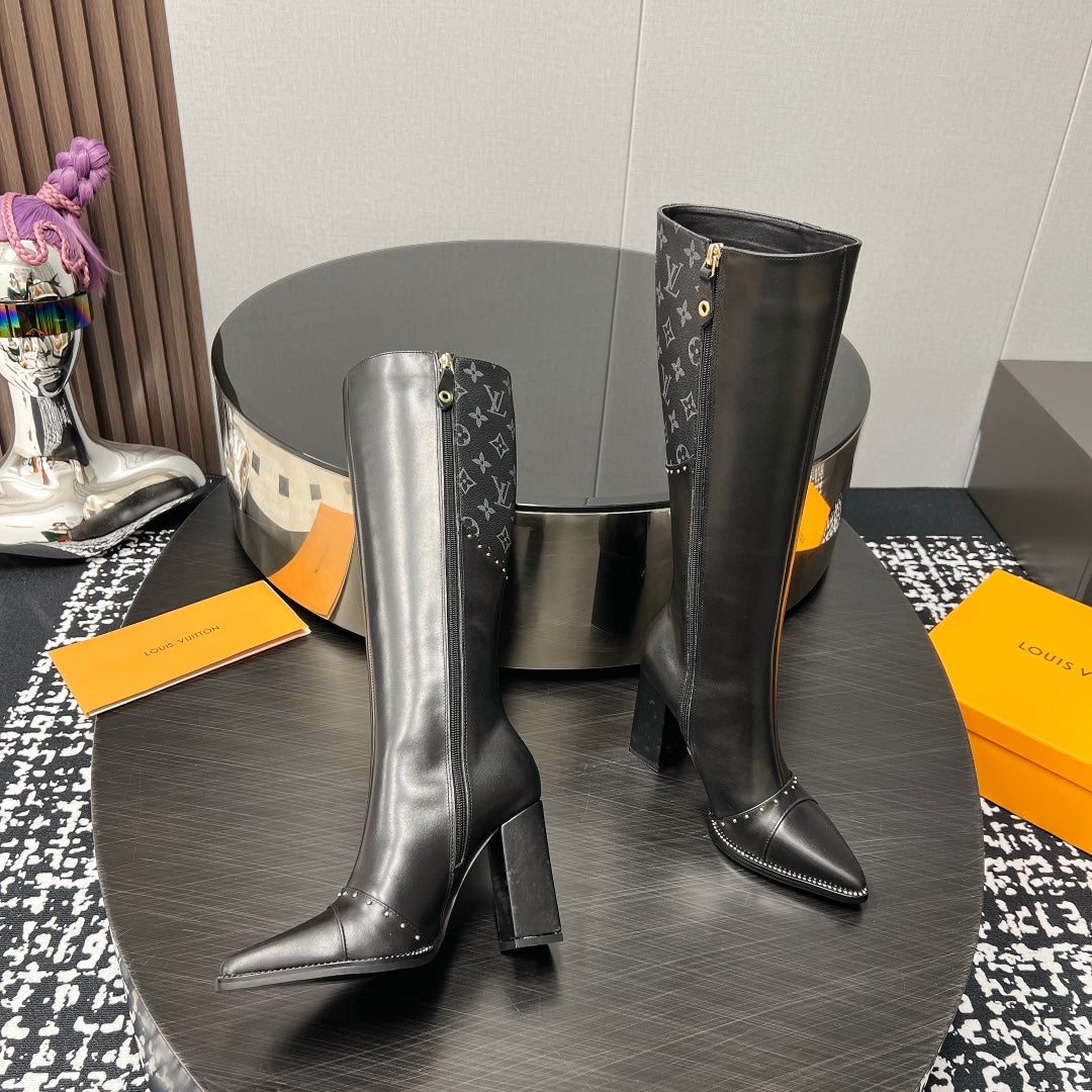 LV High Boots 90mm Black Grey Monogram Cowhide