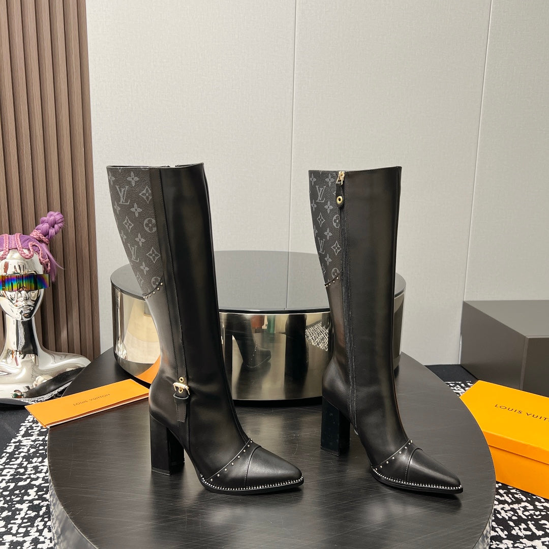 LV High Boots 90mm Black Grey Monogram Cowhide