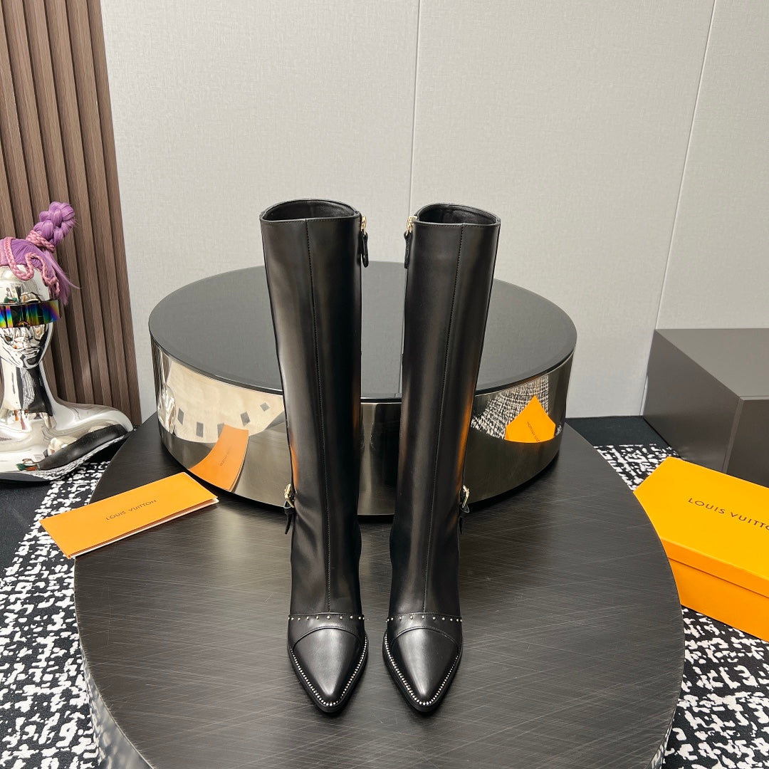 LV High Boots 90mm Black Grey Monogram Cowhide