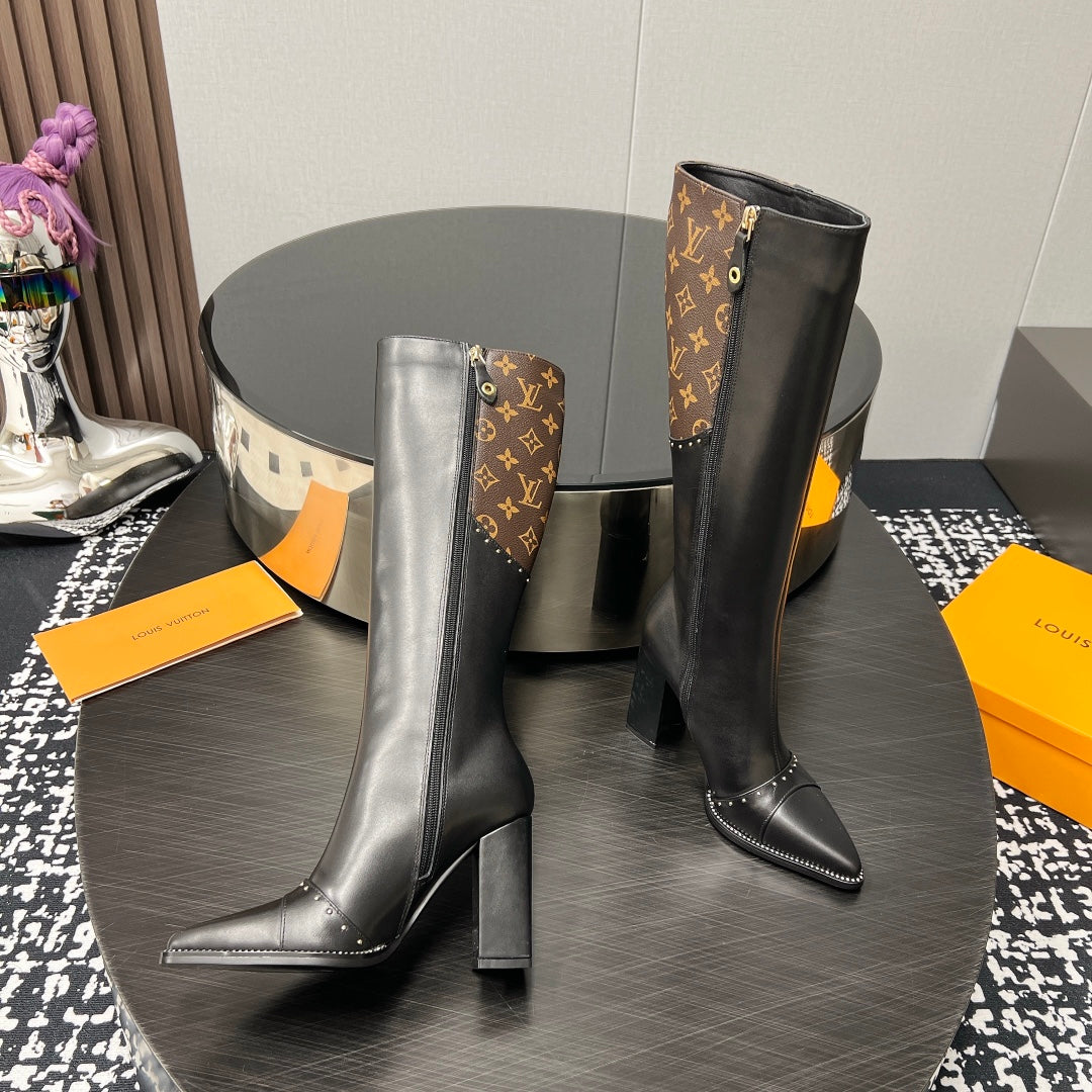 LV High Boots 90mm Brown Black Monogram Cowhide