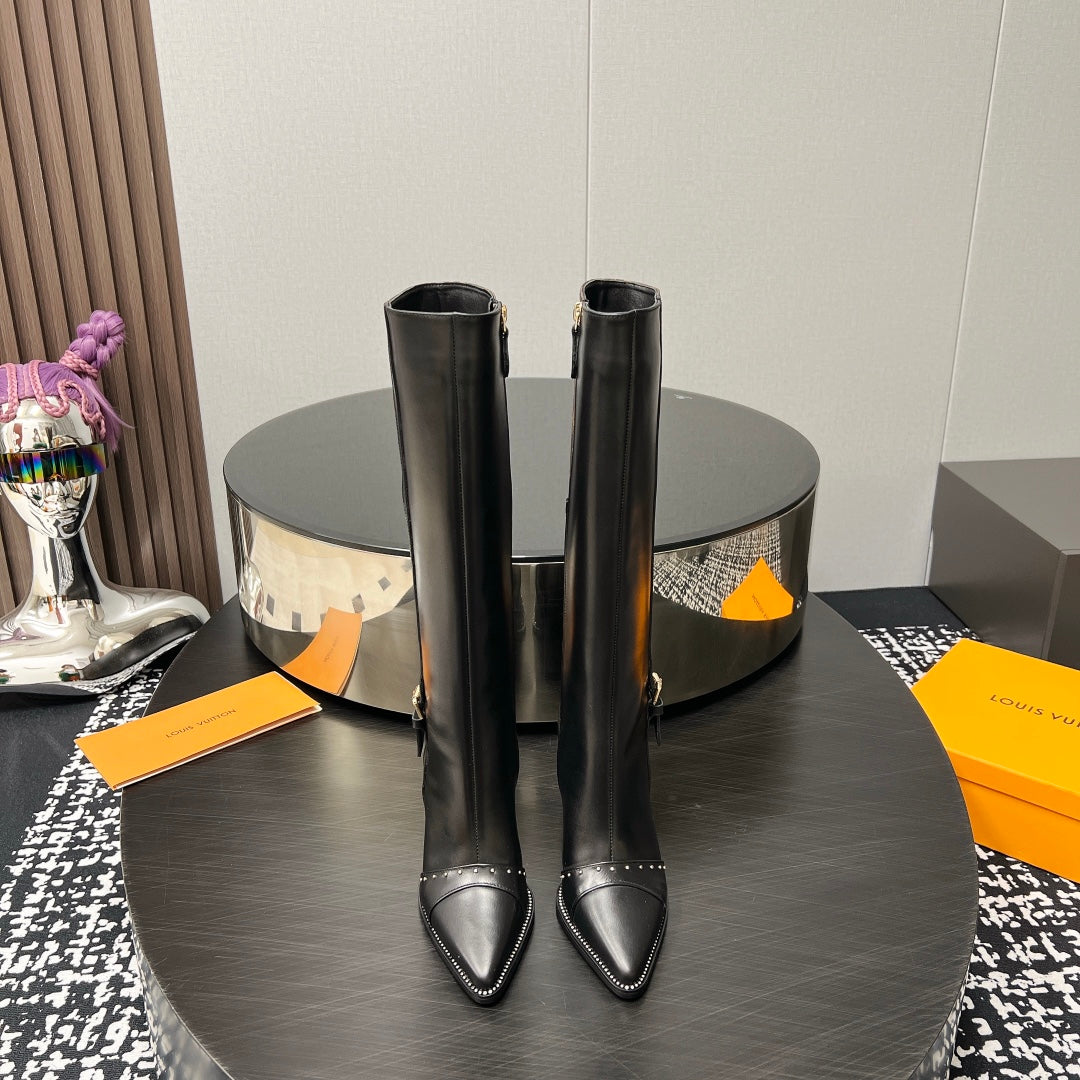 LV High Boots 90mm Brown Black Monogram Cowhide