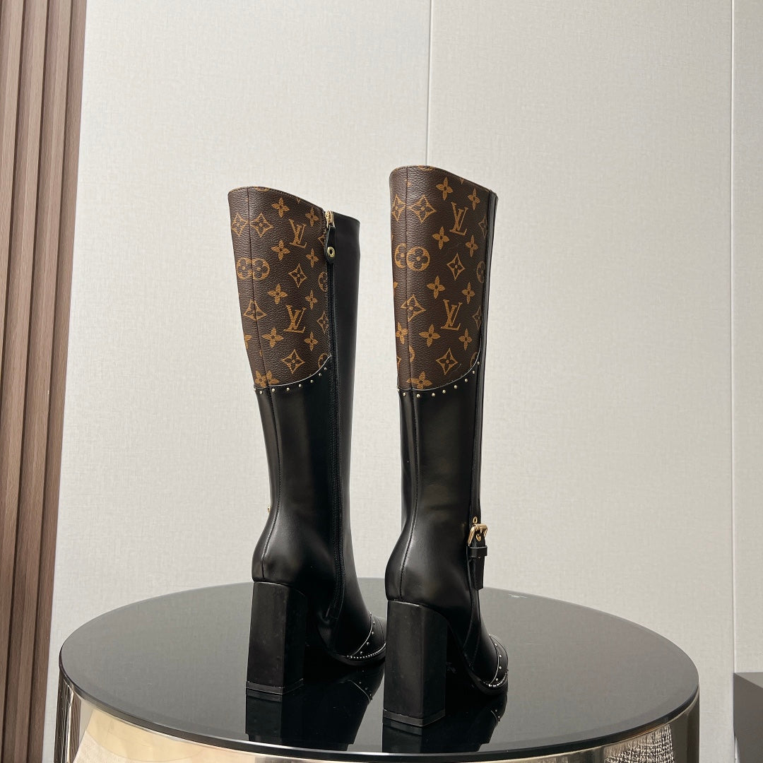 LV High Boots 90mm Brown Black Monogram Cowhide