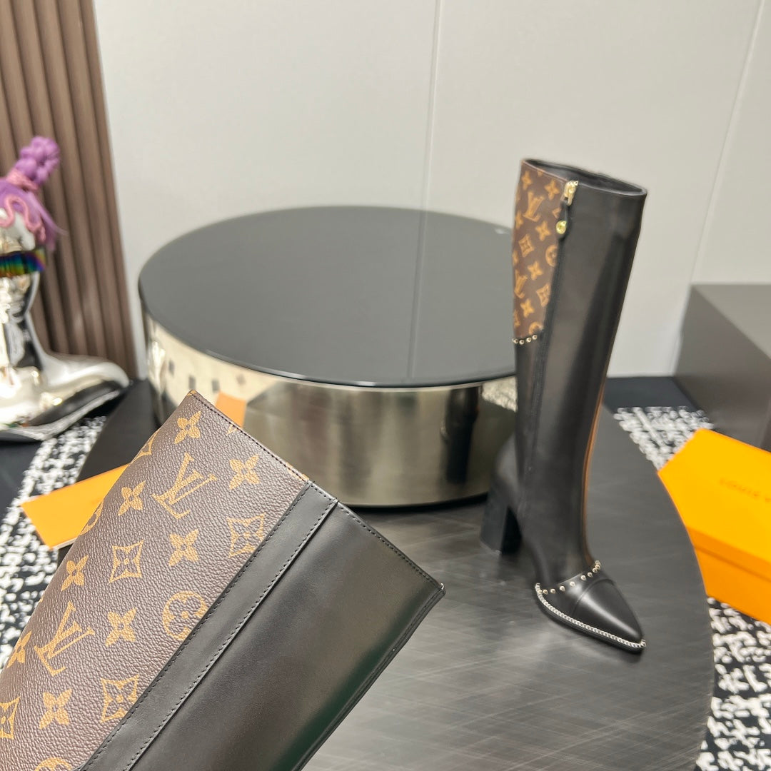 LV High Boots 90mm Brown Black Monogram Cowhide