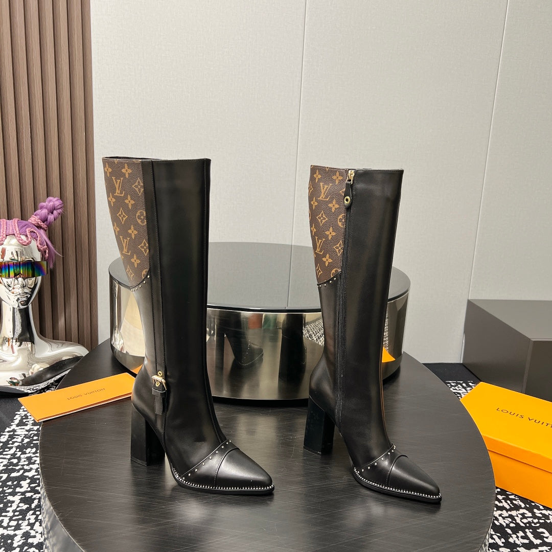 LV High Boots 90mm Brown Black Monogram Cowhide