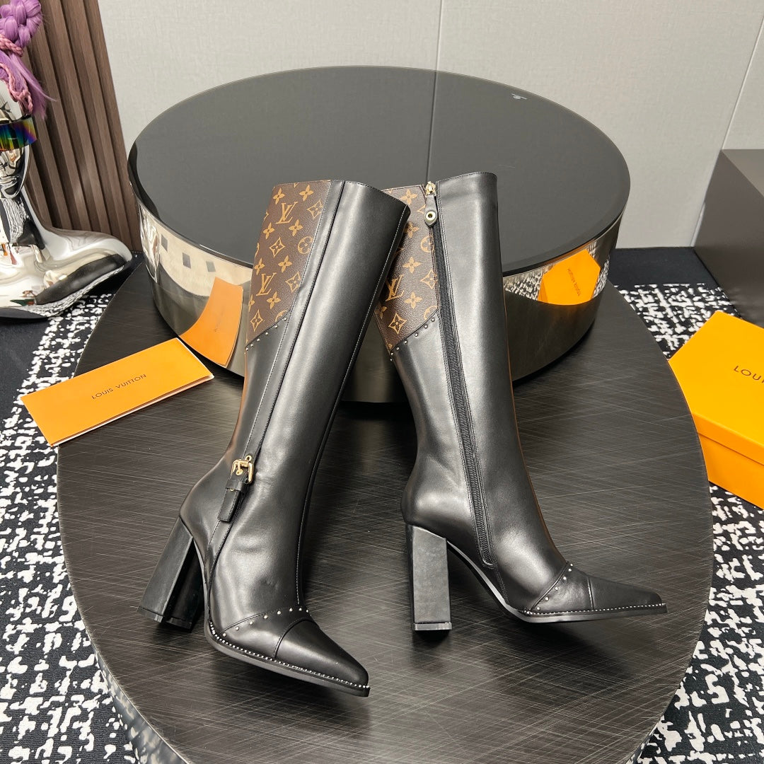 LV High Boots 90mm Brown Black Monogram Cowhide