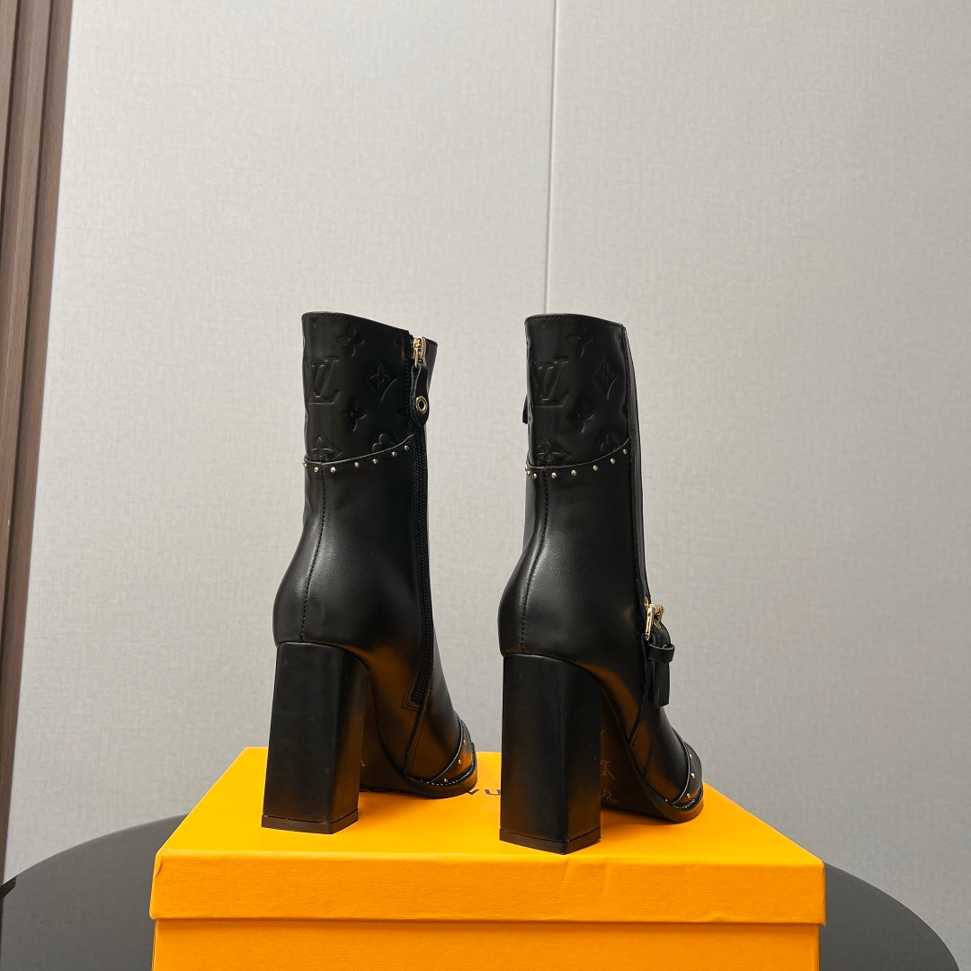 LV Ankle Boot 90mm Black Monogram Cowhide
