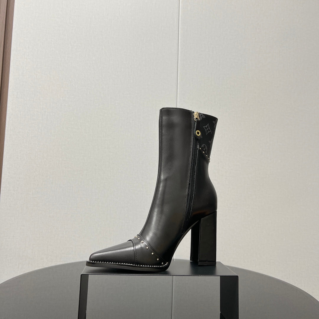 LV Ankle Boot 90mm Black Grey Monogram Cowhide