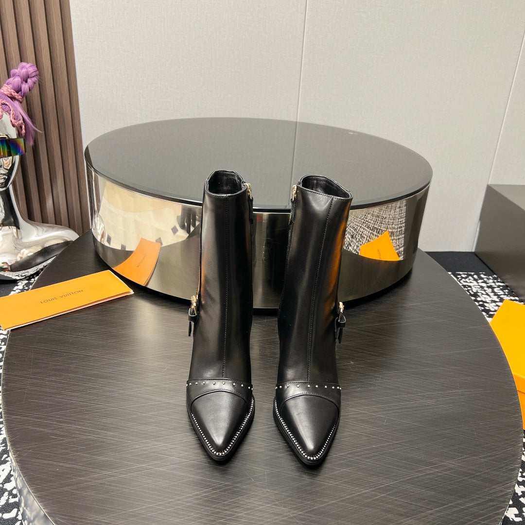 LV Ankle Boot 90mm Black Grey Monogram Cowhide