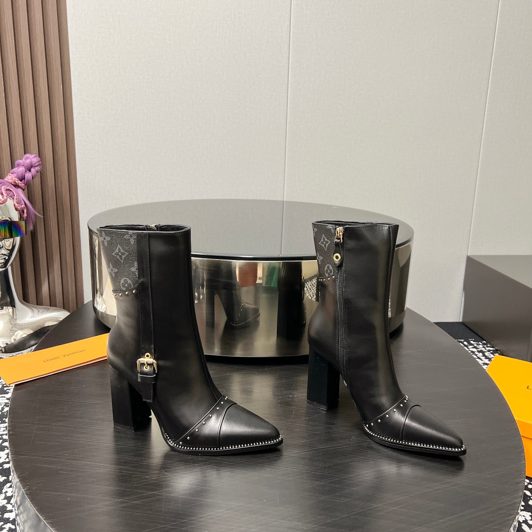 LV Ankle Boot 90mm Black Grey Monogram Cowhide