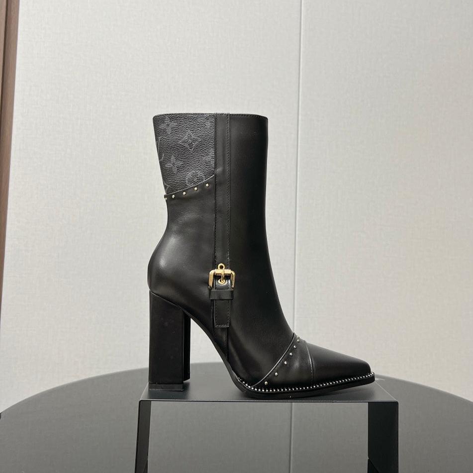 LV Ankle Boot 90mm Black Grey Monogram Cowhide