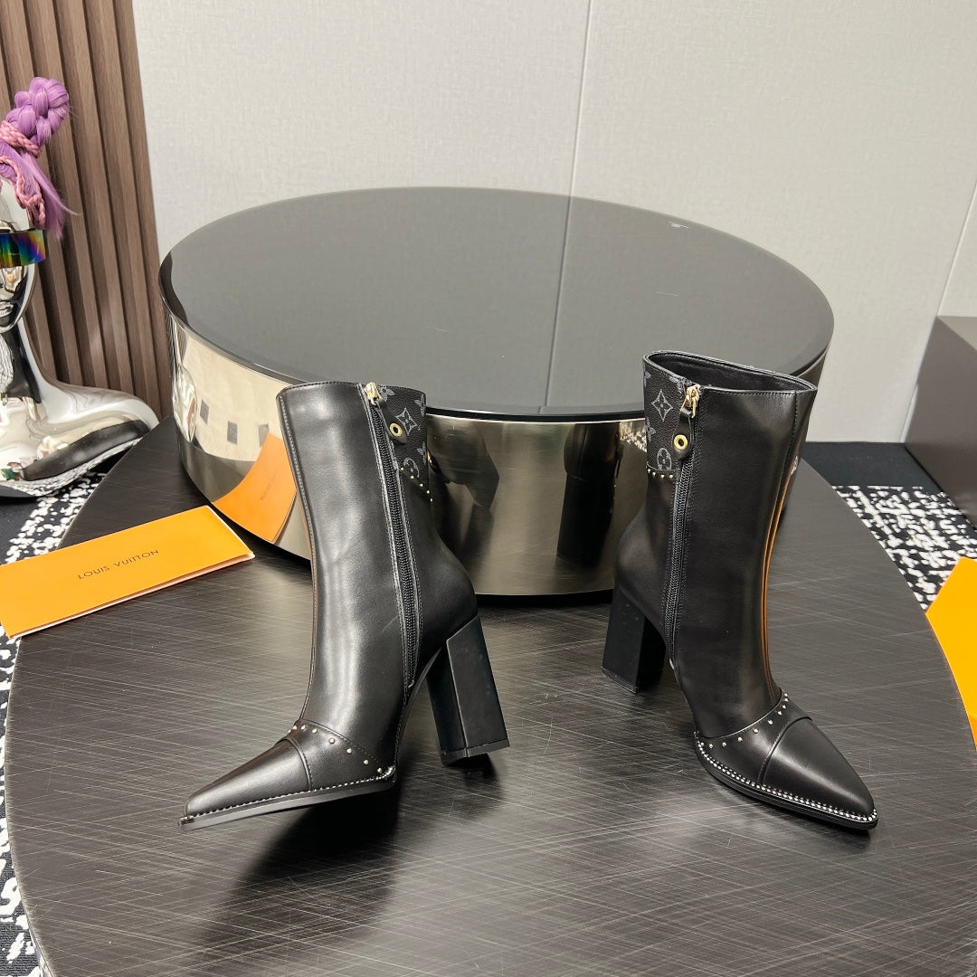 LV Ankle Boot 90mm Black Grey Monogram Cowhide