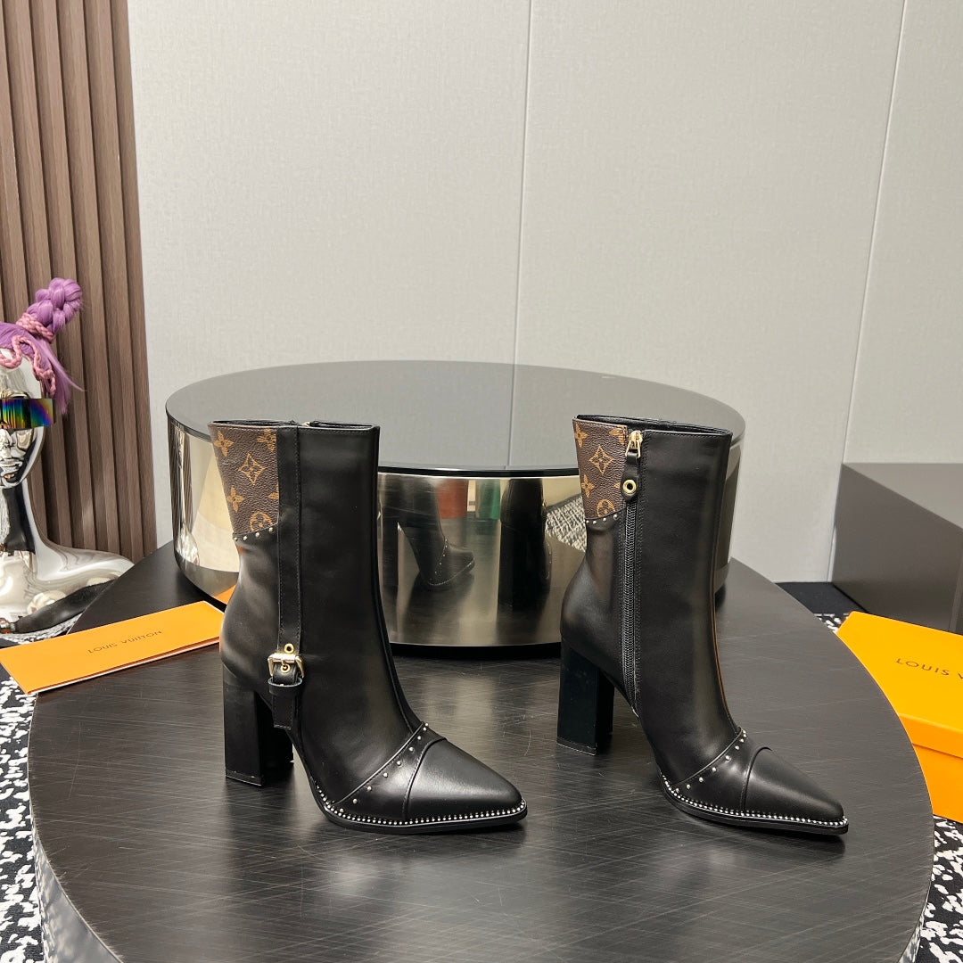 LV Ankle Boot 90mm Brown Black Monogram Cowhide