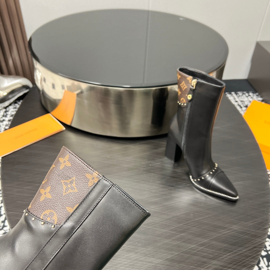 LV Ankle Boot 90mm Brown Black Monogram Cowhide