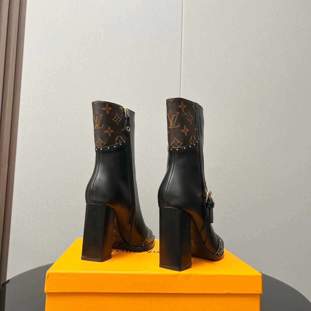 LV Ankle Boot 90mm Brown Black Monogram Cowhide