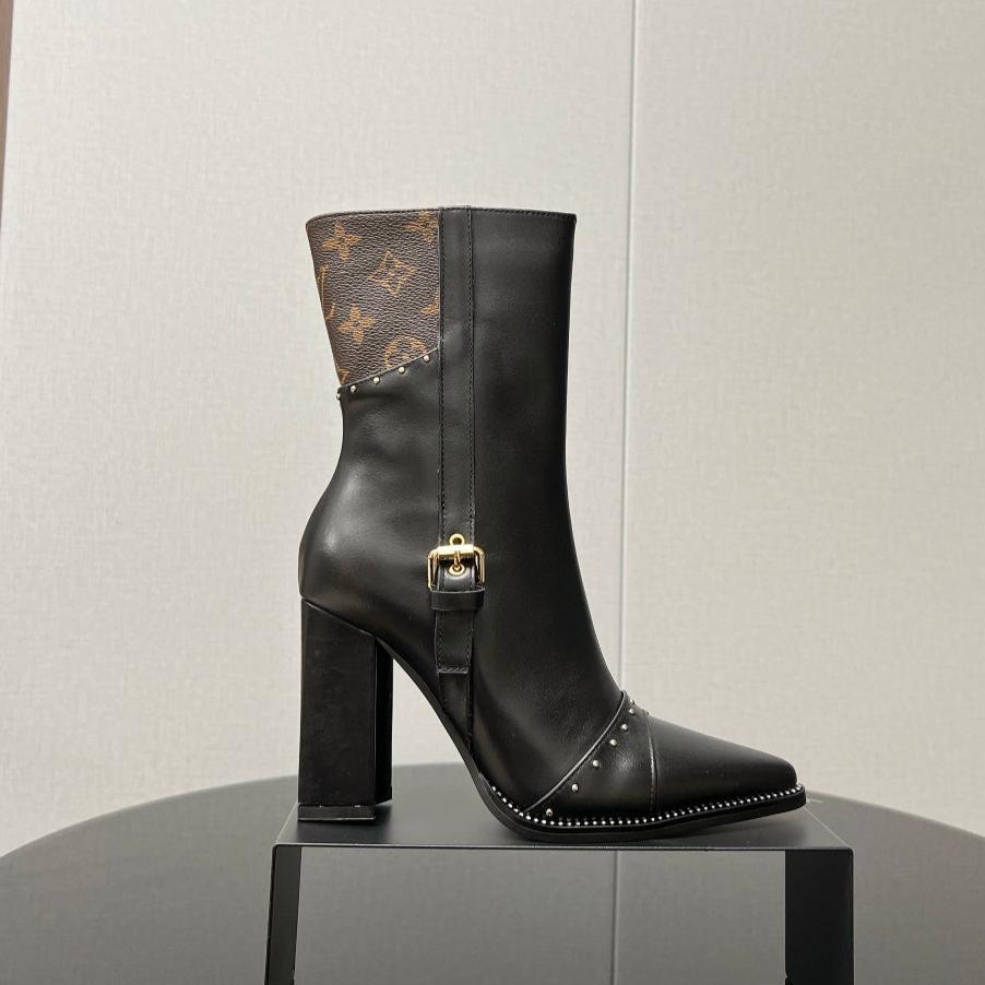 LV Ankle Boot 90mm Brown Black Monogram Cowhide