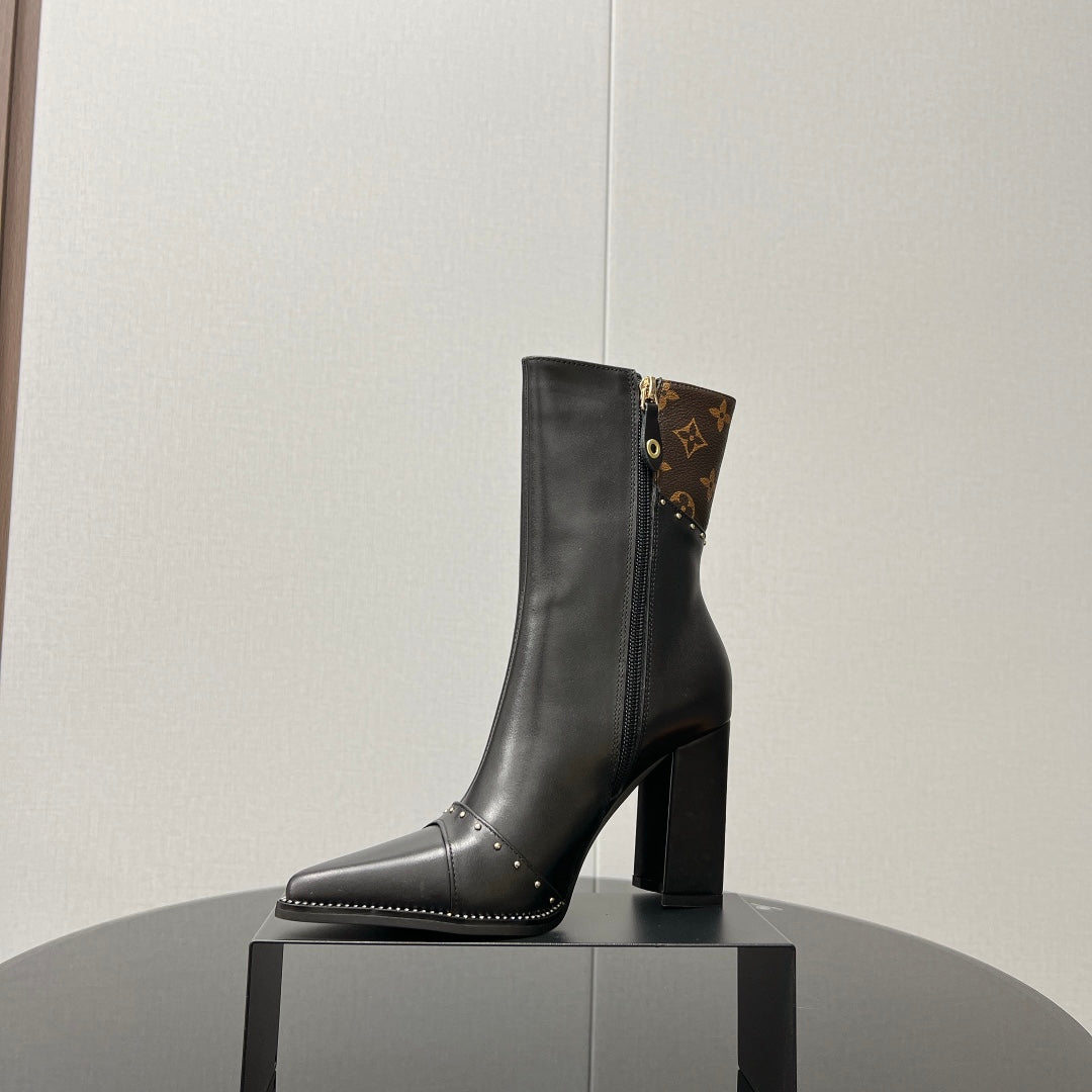 LV Ankle Boot 90mm Brown Black Monogram Cowhide
