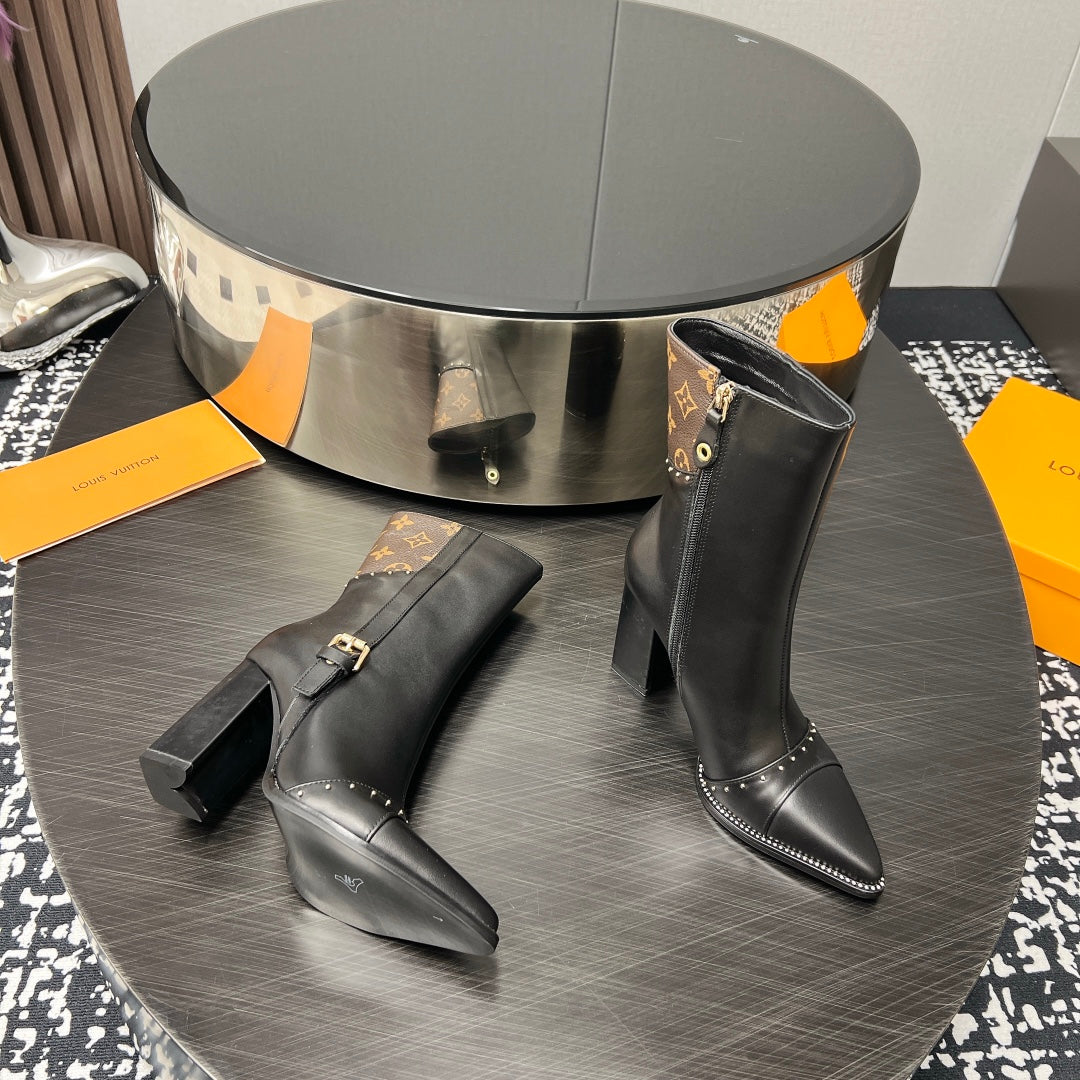 LV Ankle Boot 90mm Brown Black Monogram Cowhide