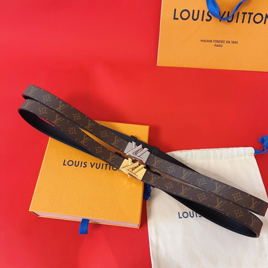 LV GO-14 20MM BELT IN BROWN MONOGRAM CALFSKIN GOLD HARDWARE