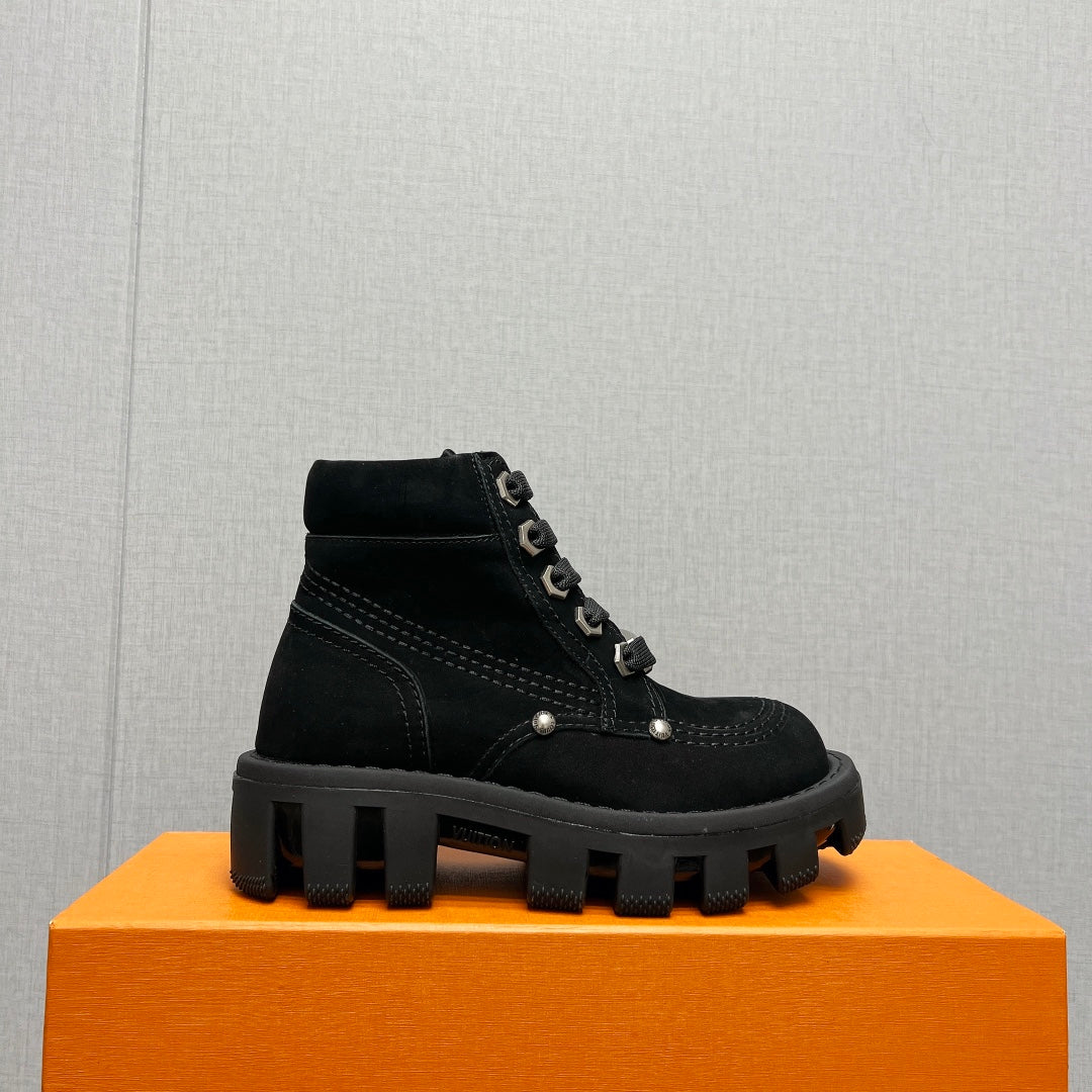 LV Checker Ankle Boot 60mm Black Suede