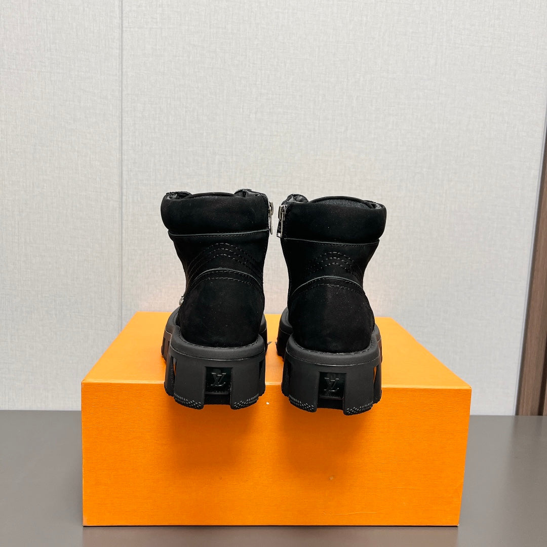 LV Checker Ankle Boot 60mm Black Suede
