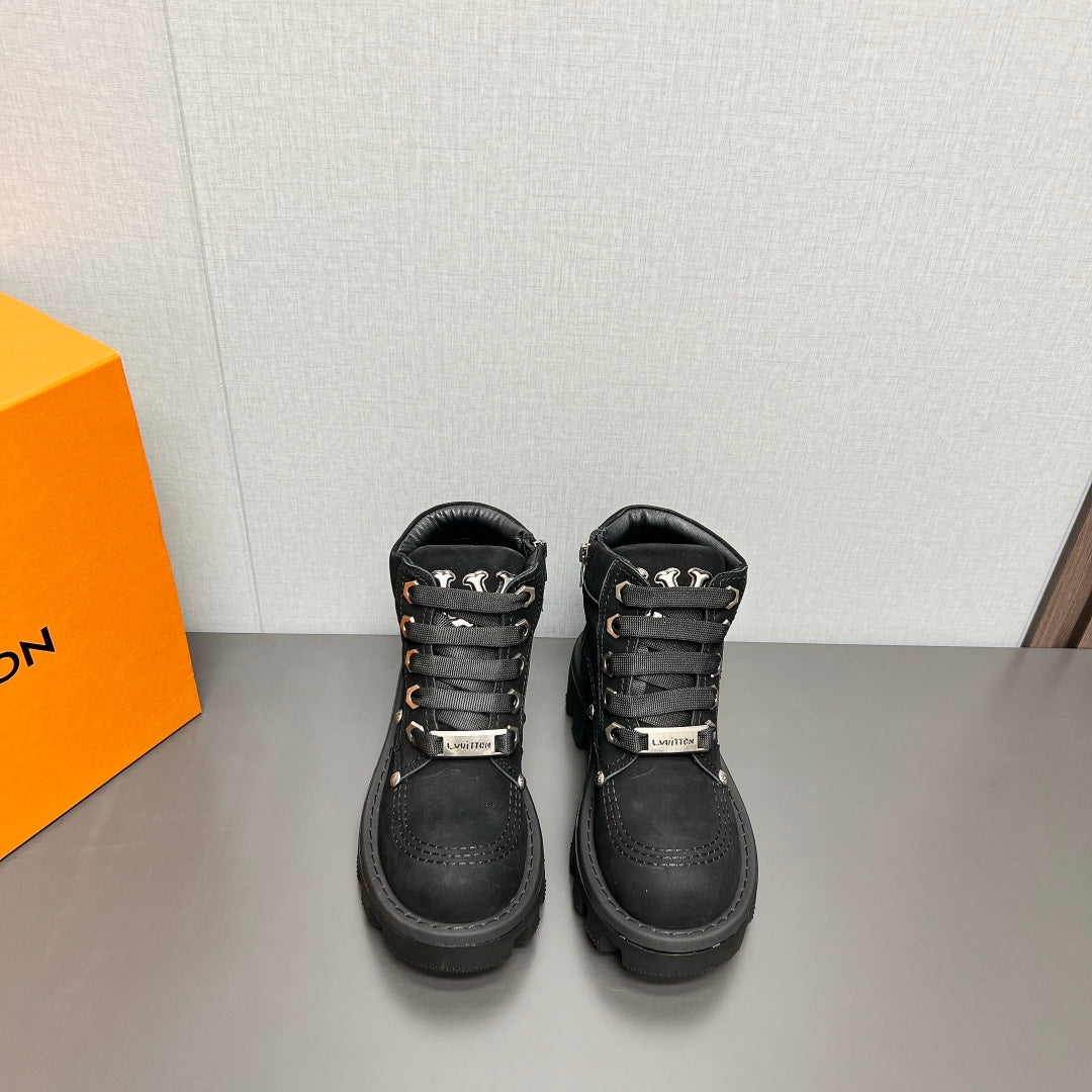 LV Checker Ankle Boot 60mm Black Suede