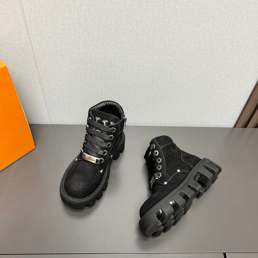 LV Checker Ankle Boot 60mm Black Suede