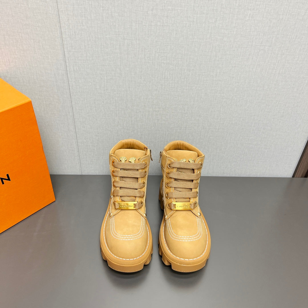 LV Checker Ankle Boot 60mm Brown Yellow Suede