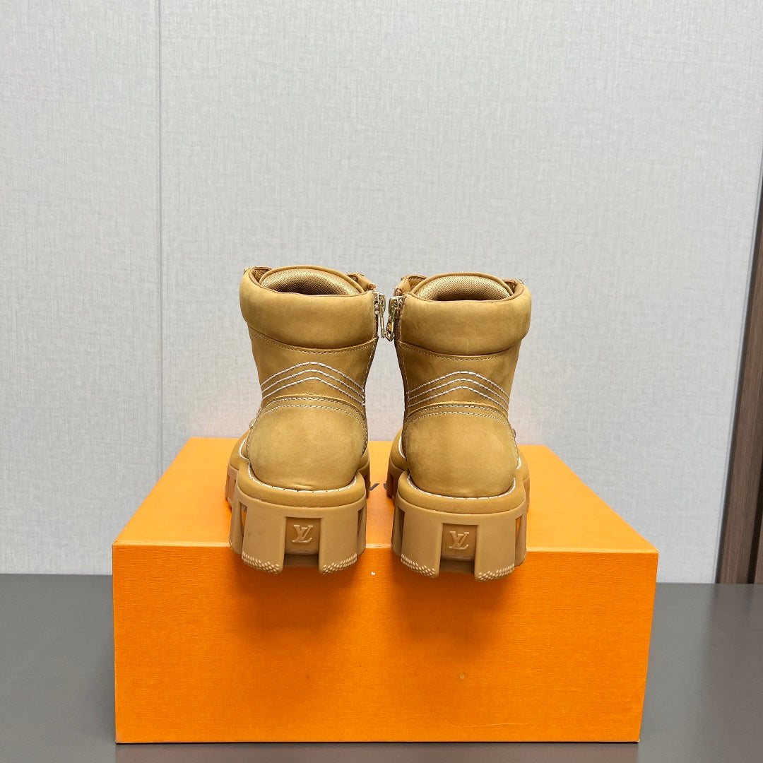 LV Checker Ankle Boot 60mm Brown Yellow Suede