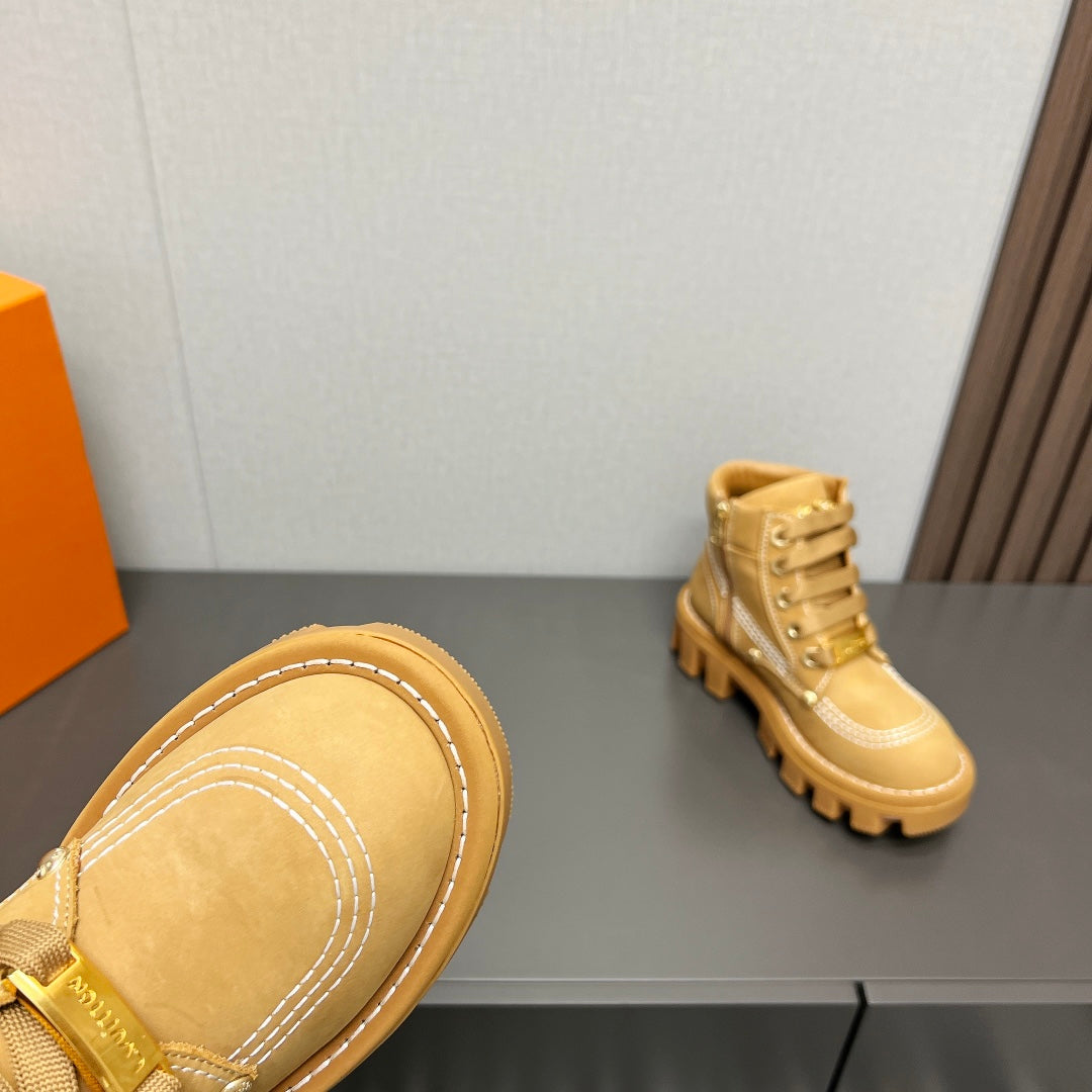 LV Checker Ankle Boot 60mm Brown Yellow Suede