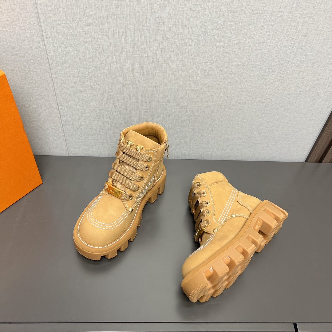LV Checker Ankle Boot 60mm Brown Yellow Suede