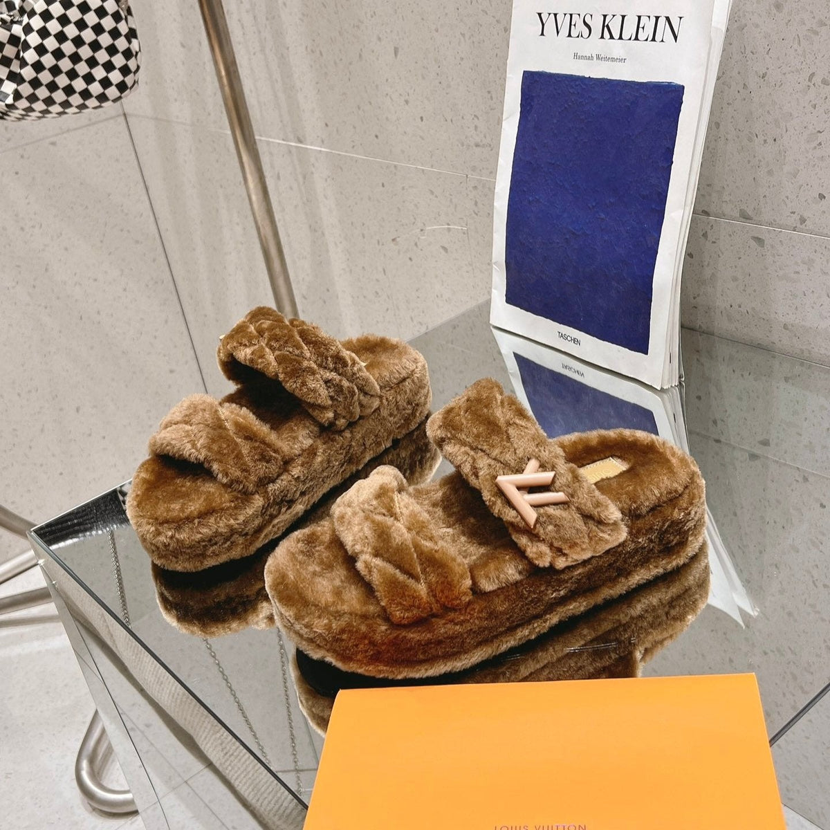 LV Sunset Platform Comfort Mule Dark Brown Wool