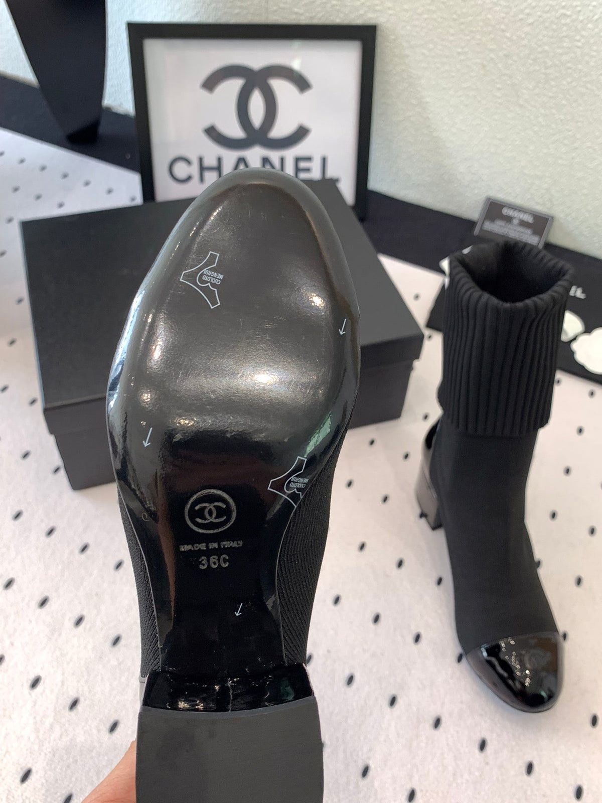 CC Short Boots 55mm Black Wool Mix Glossy Cowhide 938066