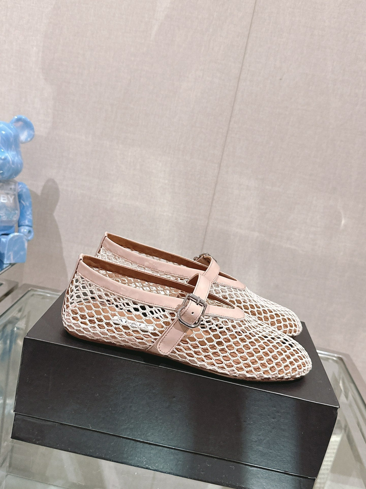 ALAIA BALLET FLATS IN NUDE BEIGE MESH